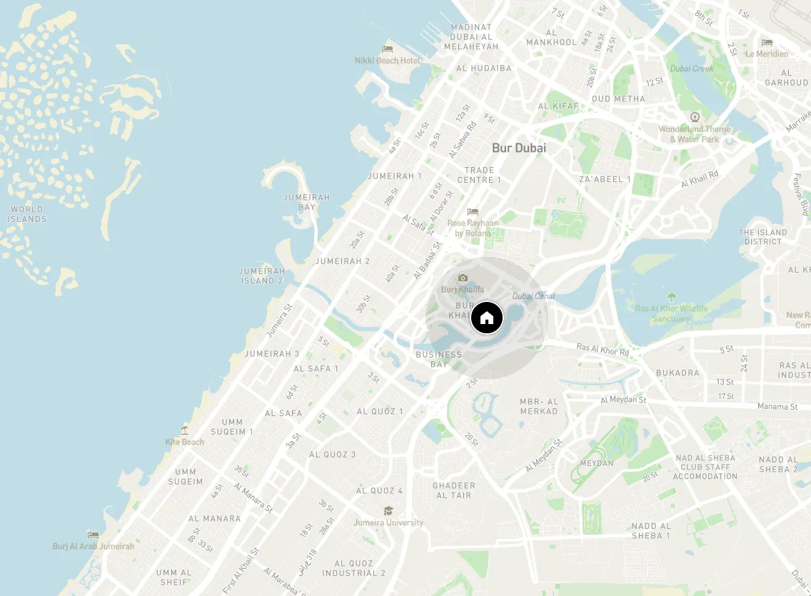 Location map — Business Bay, Downtown Dubai, near Burj Khalifa.