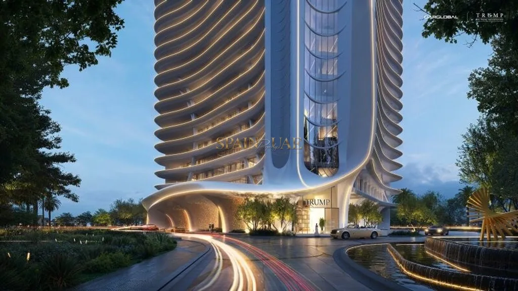 Trump Tower Jeddah entrance at dusk, Red Sea Corniche, Jeddah.