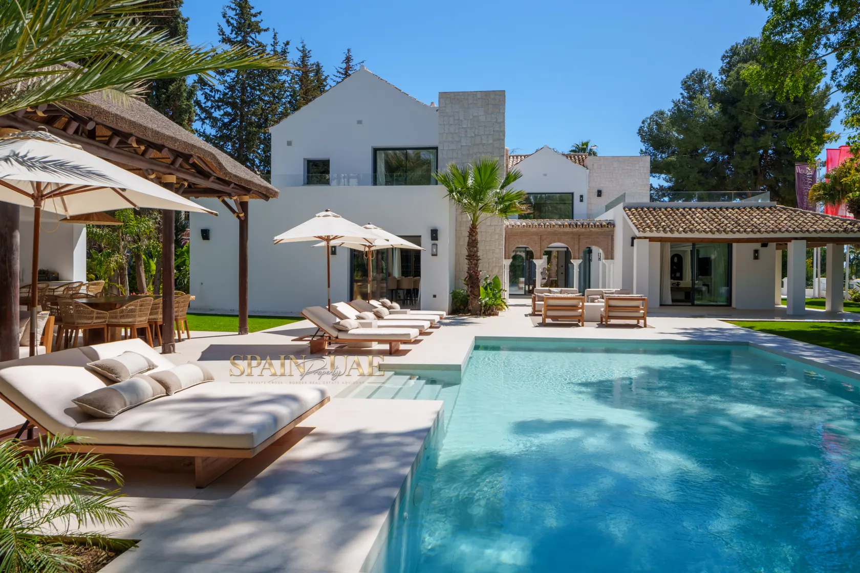 Villa Las Palmeras pool and main facade, Nueva Andalucía